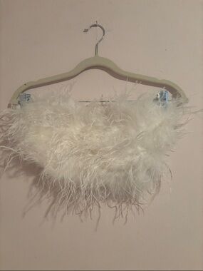 12th Tribe Cream Feather Bandeau Crop Top
